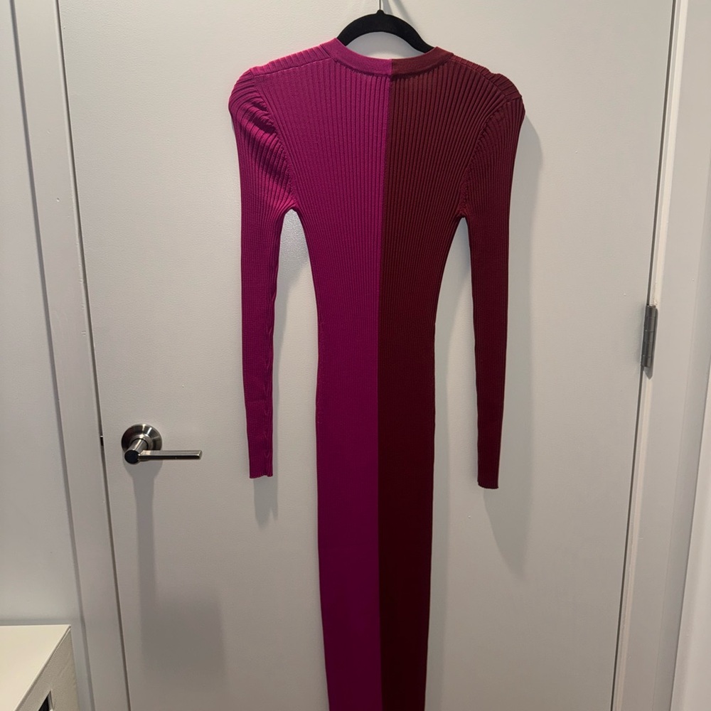 Women's Burgundy and Pink Ribbed Dress - Picture 2 of 2